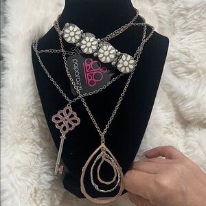 Paparazzi Silver and Pink Key Necklace , rose gold necklace & floral bracelet
